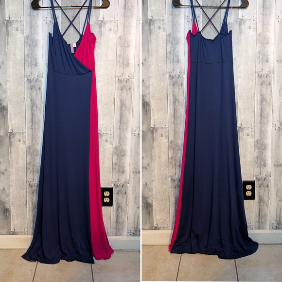 NWT Francesca's Alya Pink and Blue Color-Block Maxi Dress - Picture 2 of 5